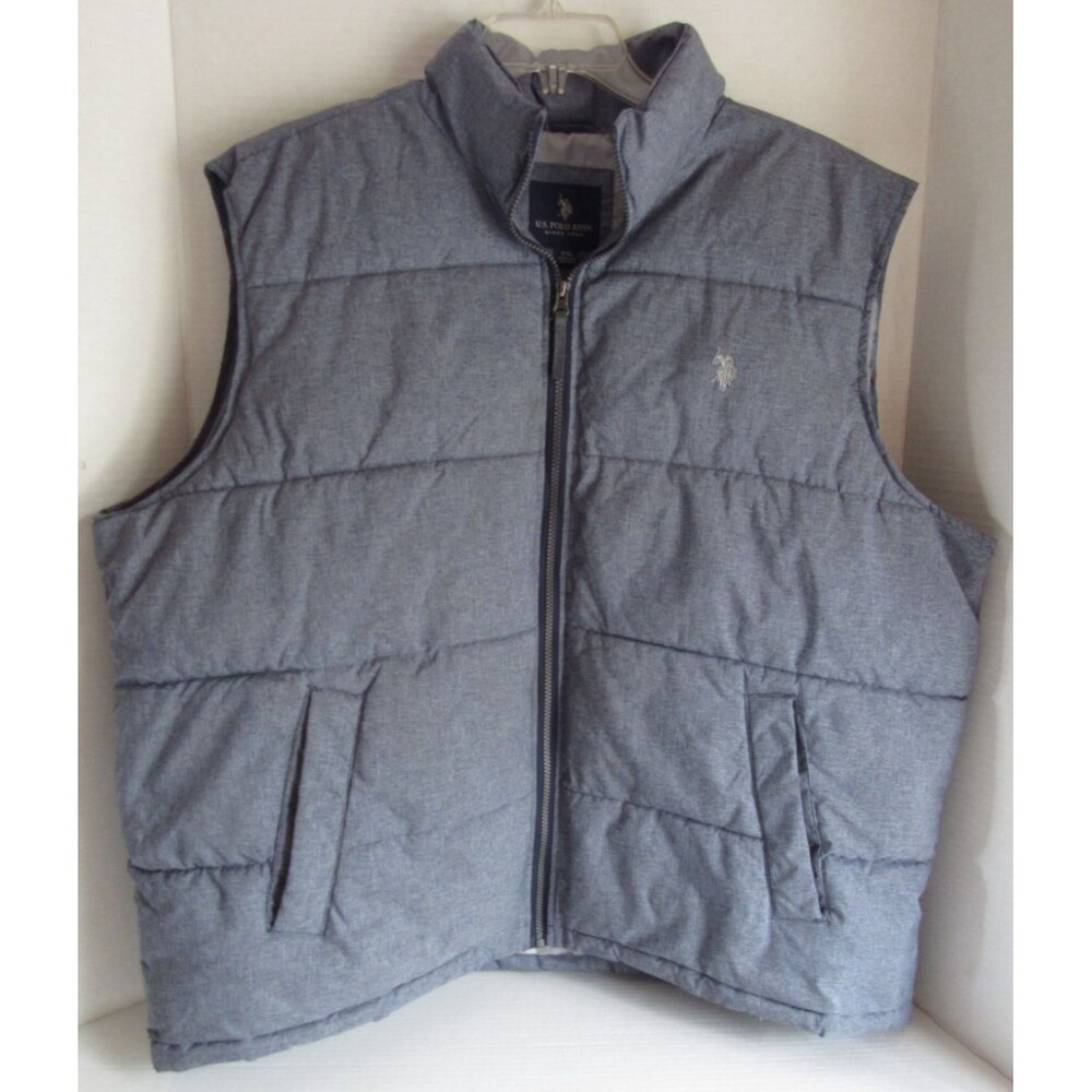 Mens US Polo Association Blue Full Zip Puffer Vest Size XXL Stand Up Collar Logo